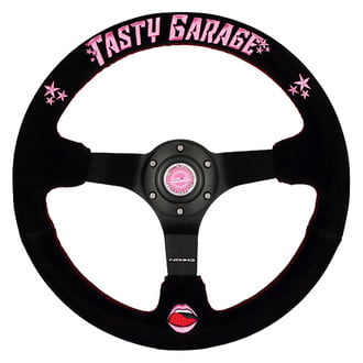 NRG Innovations® - 3-Spoke Tasty Garage Second Signature Black Suede Reinforced Sport Steering Wheel