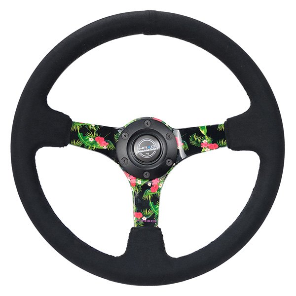 NRG Innovations® - 3-Spoke Forrest Wang Formula Drift Pro Driver Reinforced Steering Wheel with Black Criss Cross Stitching