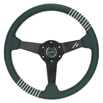 NRG Innovations® - 3-Spoke 20 Year Anniversary Emerald Perforated Leather Reinforced Steering Wheel with Silver Stitching