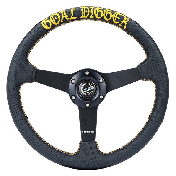 NRG Innovations® - 3-Spoke Goal Digger Perforated Leather Black Steering Wheel
