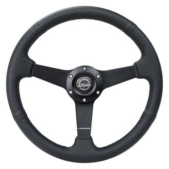 NRG Innovations® - 3-Spoke Perforated Leather Black Steering Wheel with NRG logo