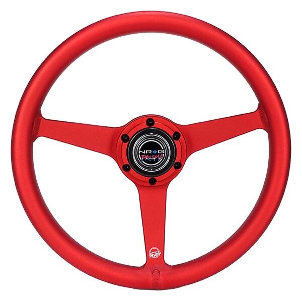 NRG Innovations® - 3-Spoke All Aluminum Anadized Red Steering Wheel with Heritage Solid Spokes