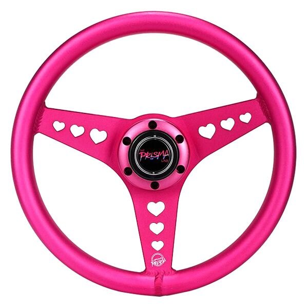 NRG Innovations® - 3-Spoke All Aluminum Anadized Pink Steering Wheel with Heart Cut Out
