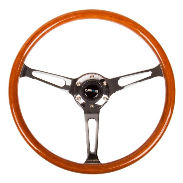 NRG Innovations® - 3-Spoke Classic Wood Grain Reinforced Steering Wheel with Light Weight Aluminum Spokes