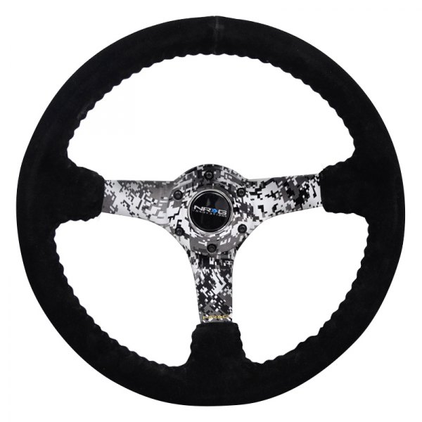 NRG Innovations® - 3-Spoke Hydro Dipped Digital Camo Black Suede Reinforced Steering Wheel with Black Baseball Stitching