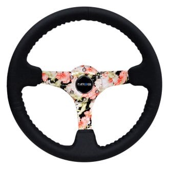 NRG Innovations® - 3-Spoke Reinforced Hydro Dipped Tropical Floral Reinforced Steering Wheel with Baseball Stitching