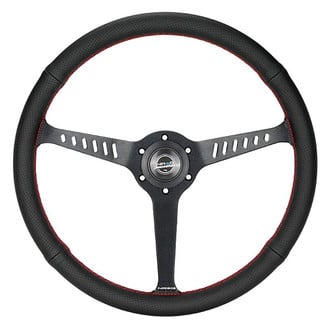 NRG Innovations® - 3-Spoke Perforated Leather Reinforced Steering Wheel with Red Stitching