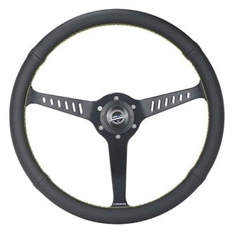 NRG Innovations® - 3-Spoke Perforated Leather Reinforced Steering Wheel with Yellow Stitching