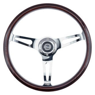 NRG Innovations® - 3-Spoke 3-Spoke Reinforced Vintage Wood Steering Wheel, Chrome