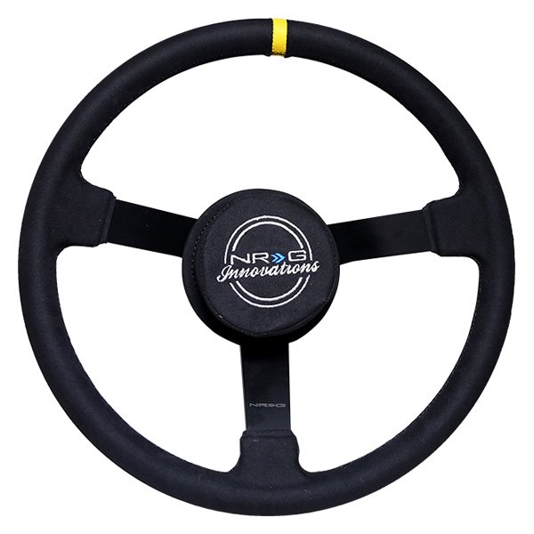 NRG Innovations® - 3-Spoke NASCAR Design Black Alcantara Reinforced Steering Wheel with NRG Center Pad