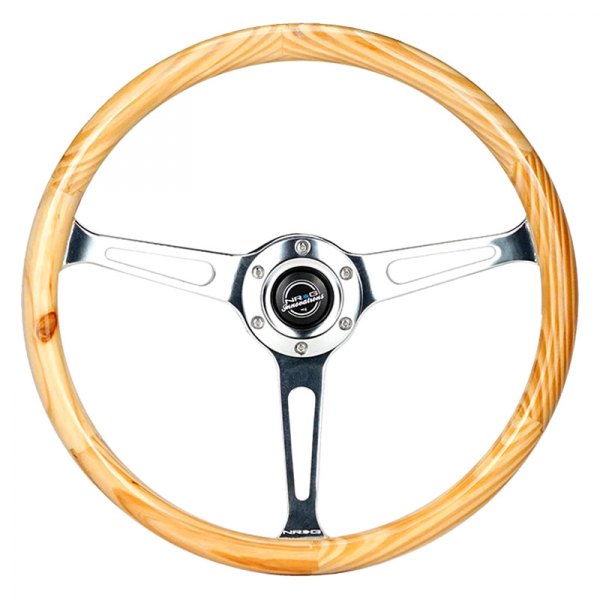 NRG Innovations® - 3-Spoke Classic Light Wood Grain Reinforced Steering Wheel with Slits