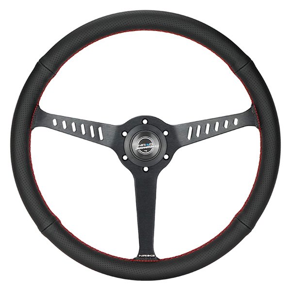 NRG Innovations® - 3-Spoke Perforated Leather Reinforced Steering Wheel with Red Stitching