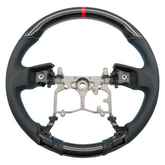 NRG Innovations® - OEM Steering Wheel, Carbon Fiber, Blue Stitch, Red Center Mark