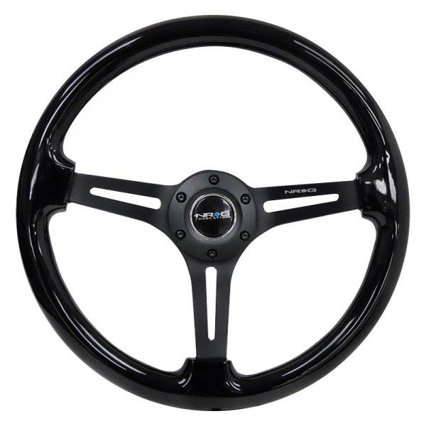 NRG Innovations® - 3-Spoke Classic Slotted Black Wood Grain Reinforced Steering Wheel with Black Matte Spokes