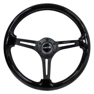 NRG Innovations® - 3-Spoke Classic Slotted Black Wood Grain Reinforced Steering Wheel with Black Matte Spokes