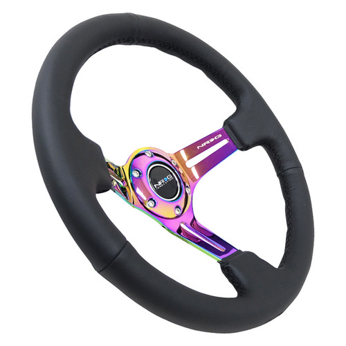 NRG Innovations® RST-018R-MCBS - 3-Spoke Black Leather Reinforced