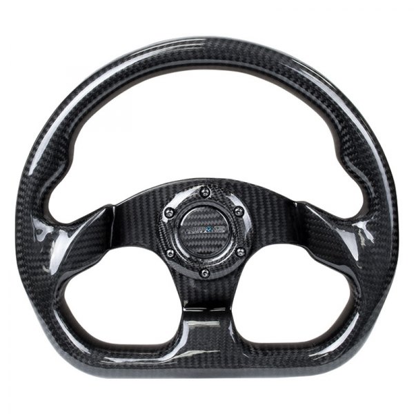 NRG Innovations® - 3-Spoke Shiny Black Carbon Fiber D-Shape Steering Wheel with Flat Bottom