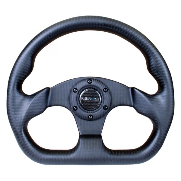 NRG Innovations® - 3-Spoke Matte Black Carbon Fiber D-Shape Steering Wheel with Flat Bottom