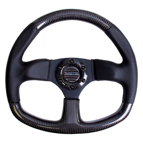 NRG Innovations® - 3-Spoke Carbon Fiber D-Shape Steering Wheel with Flat Bottom and Black Stitching