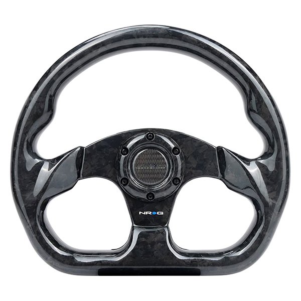 NRG Innovations® - 3-Spoke Shiny Black Forged Carbon Fiber D-Shape Steering Wheel with Flat Bottom