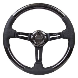 NRG Innovations® - 3-Spoke Carbon Fiber Deep Dish Steering Wheel with Leather Accent
