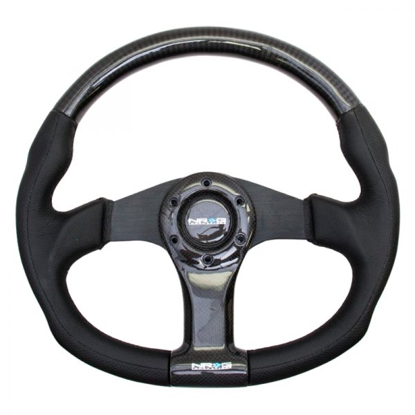 NRG Innovations® - 3-Spoke Carbon Fiber D-Shape Steering Wheel with Black Spokes