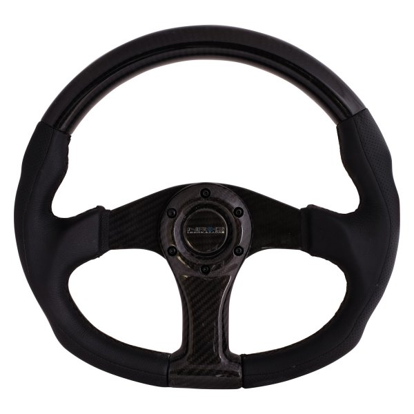 NRG Innovations® - 3-Spoke Carbon Fiber D-Shape Steering Wheel with Black Carbon Spokes