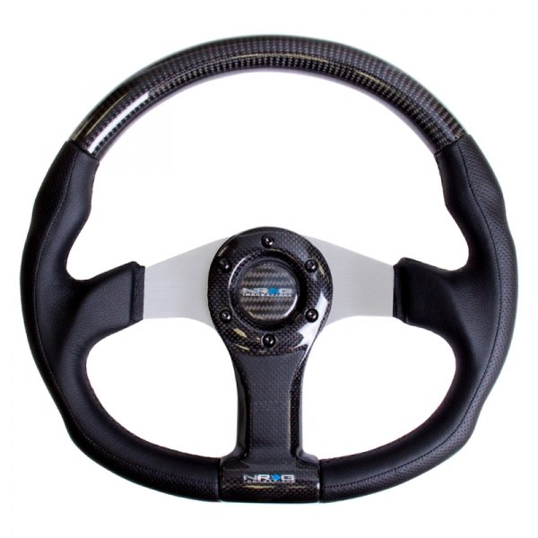 NRG Innovations® - 3-Spoke Carbon Fiber D-Shape Steering Wheel with Silver Spokes