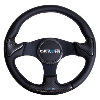 NRG Innovations® - 3-Spoke Carbon Fiber Steering Wheel with Rubber Cover Horn Button