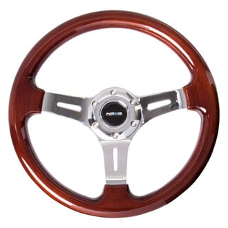 NRG Innovations® - 3-Spoke Classic Wood Grain Steering Wheel with Chrome Spokes