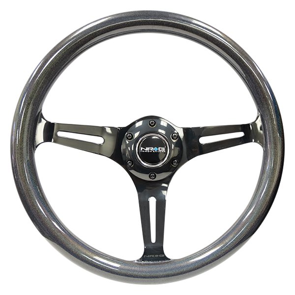 NRG Innovations® - 3-Spoke Chameleon Classic Wood Grain Steering Wheel with Black Spokes