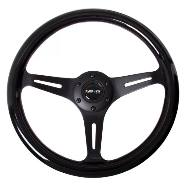 NRG Innovations® - 3-Spoke Classic Black Wood Grain Steering Wheel with Black Spokes