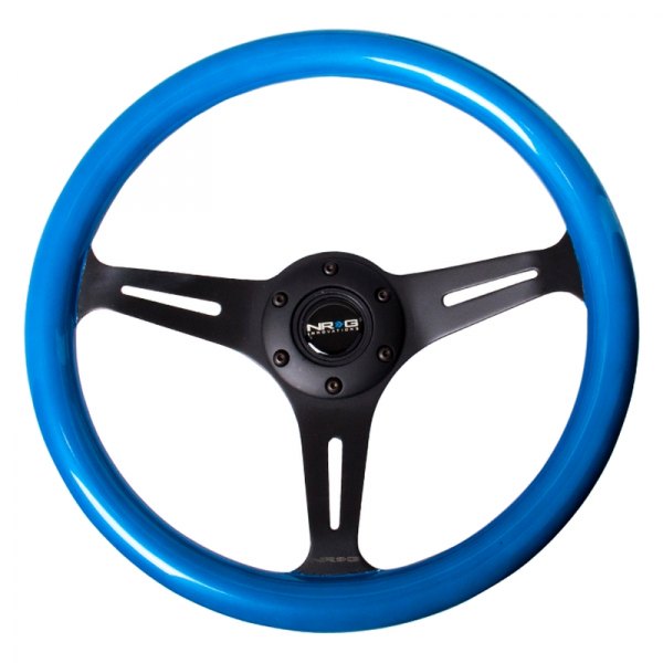 NRG Innovations® - 3-Spoke Classic Blue Pearl Wood Grain Steering Wheel with Black Spokes