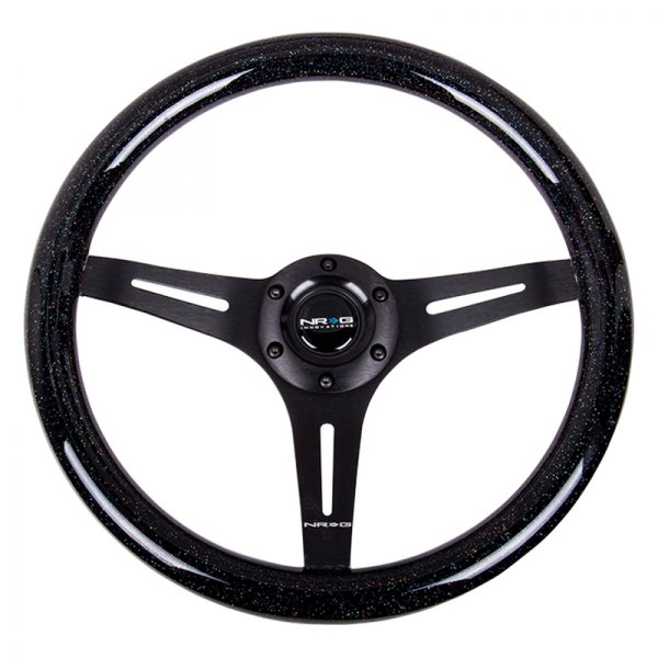 NRG Innovations® - 3-Spoke Classic Black Sparkled Wood Grain Steering Wheel with Black Spokes