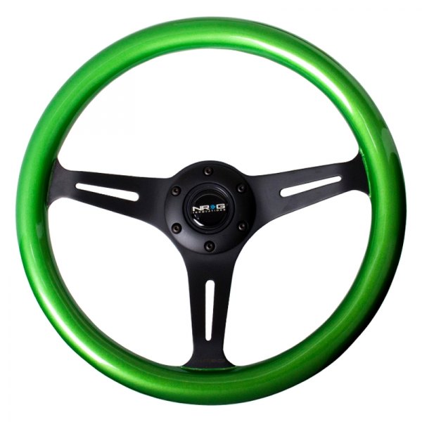 NRG Innovations® - 3-Spoke Classic Green Pearl Wood Grain Steering Wheel with Black Spokes