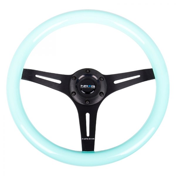NRG Innovations® - 3-Spoke Classic Minty Fresh Wood Grain Steering Wheel with Black Spokes