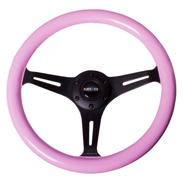 NRG Innovations® - 3-Spoke Classic Solid Pink Wood Grain Steering Wheel with Black Spokes