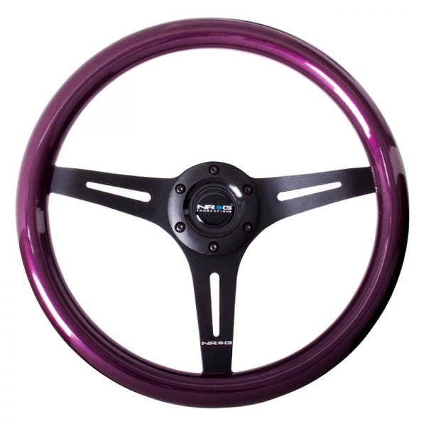 NRG Innovations® - 3-Spoke Classic Purple Pearl Wood Grain Steering Wheel with Black Spokes