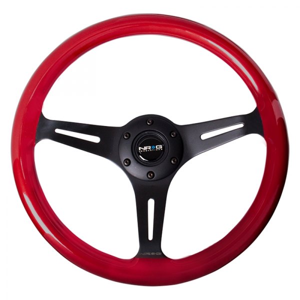 NRG Innovations® - 3-Spoke Classic Red Pearl Wood Grain Steering Wheel with Black Spokes