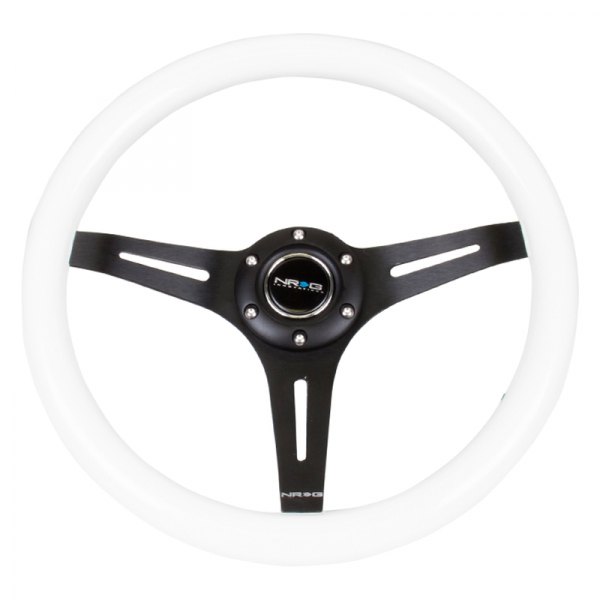 NRG Innovations® - 3-Spoke Classic White Wood Grain Steering Wheel with Black Spokes