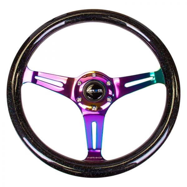 NRG Innovations® - 3-Spoke Galaxy Classic Sparkle Black Wood Grain Steering Wheel