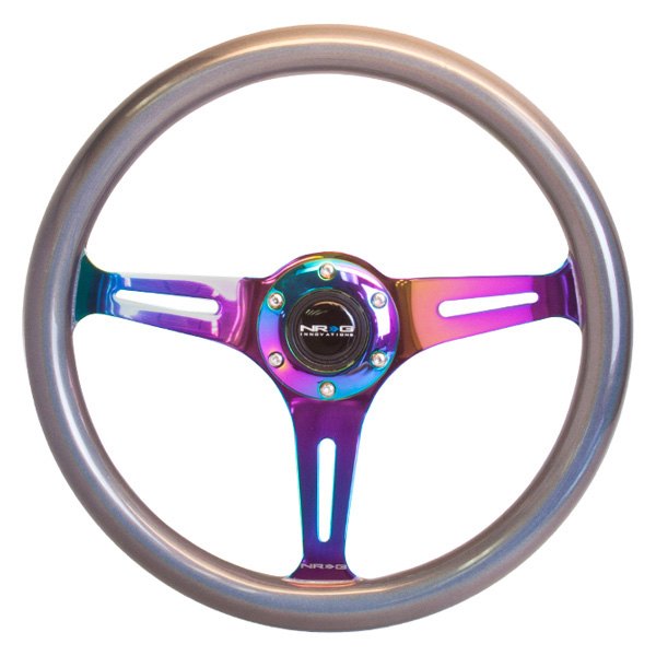 NRG Innovations® - 3-Spoke Chameleon Classic Wood Grain Steering Wheel with Neo Chrome Spokes