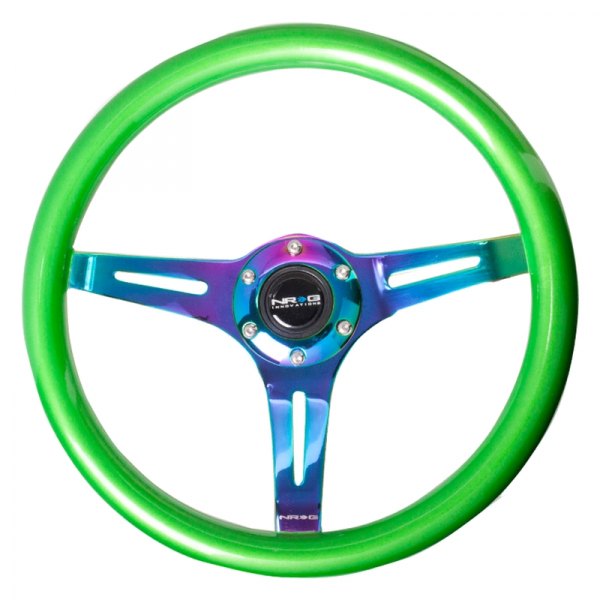 NRG Innovations® - 3-Spoke Classic Green Pearl Wood Grain Steering Wheel with Neo Chrome Spokes