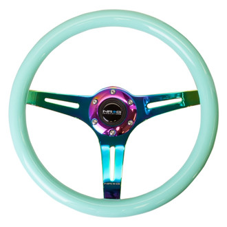 NRG Innovations® - 3-Spoke Classic Minty Fresh Wood Grain Steering Wheel with Neo Chrome Spokes