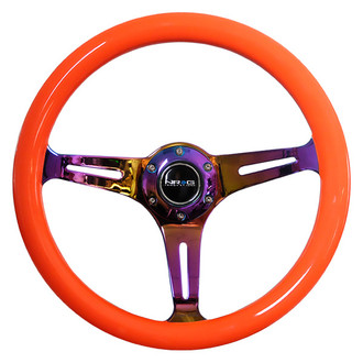 NRG Innovations® - 3-Spoke Classic Orange Wood Grain Steering Wheel with Neo Chrome Spokes