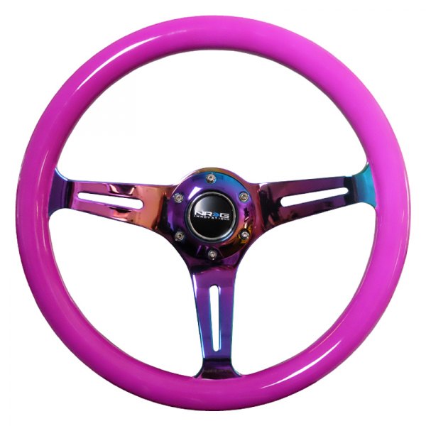 NRG Innovations® - 3-Spoke Classic Purple Wood Grain Steering Wheel with Neo Chrome Spokes