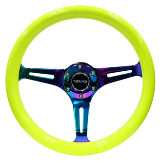 NRG Innovations® - 3-Spoke Classic Yellow Wood Grain Steering Wheel with Neo Chrome Spokes