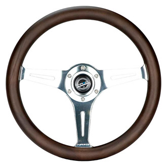 NRG Innovations® - 3-Spoke Classic Oak Wood Grain Steering Wheel with Chrome Silver Spokes