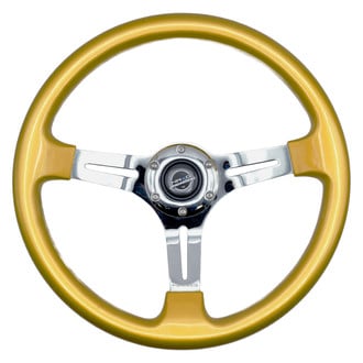 NRG Innovations® - 3-Spoke 3-Spoke Classic Wood Steering Wheel with Chrome Spokes-Gold Paint