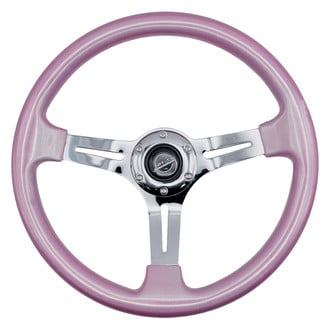 NRG Innovations® - 3-Spoke 3-Spoke Classic Wood Steering Wheel with Chrome Spokes-Pink Iridescent Paint